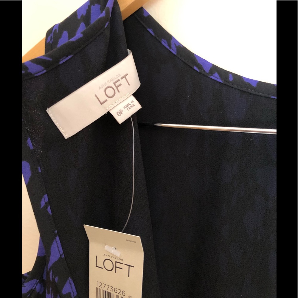 LOFT BLACK AND PURPLE PRINT SLEEVELESS DRESS👗Sz0P - Picture 9 of 12